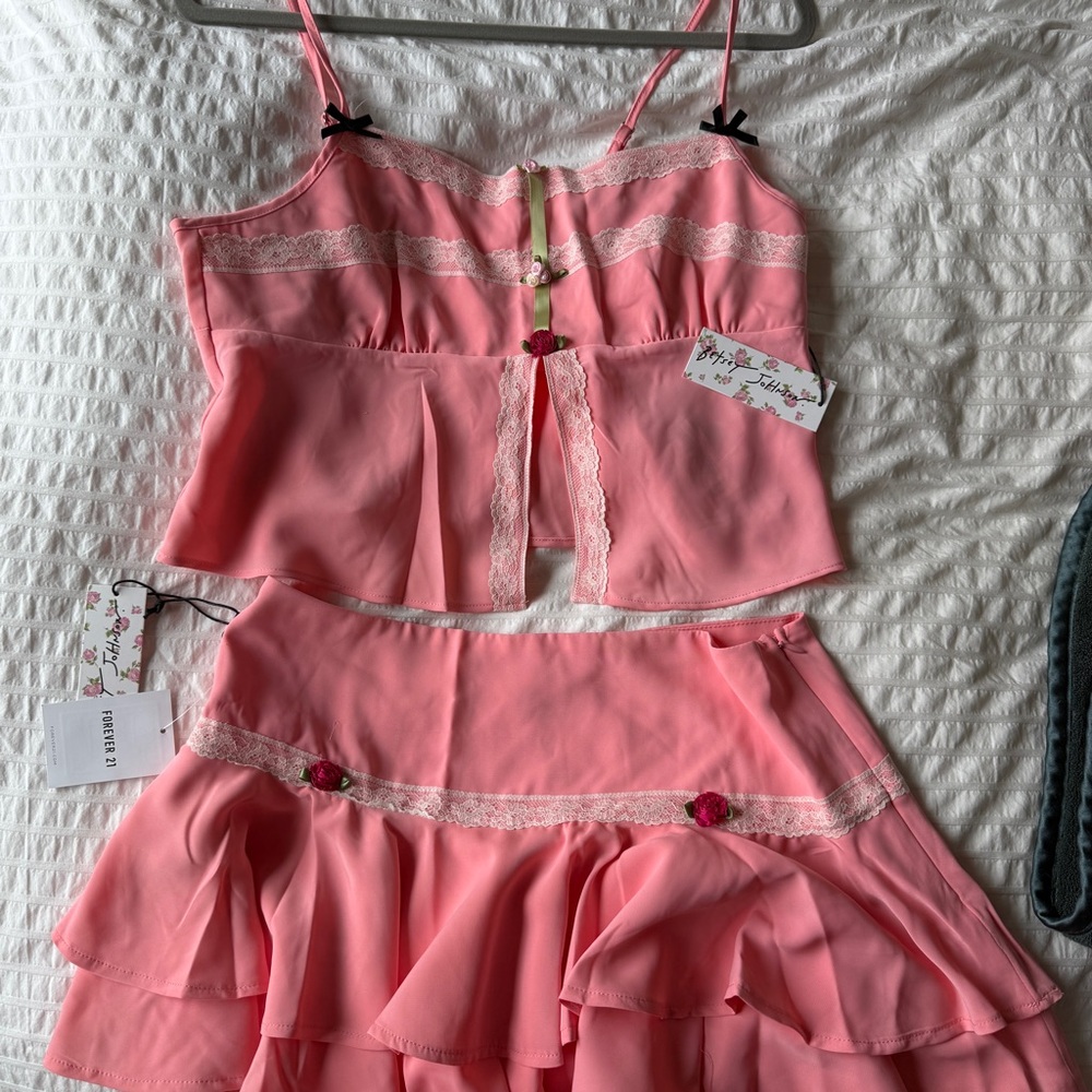 NWT Betsey Johnson x f21 Rosette Cami Mini Skirt Set sz M coquette balletcore - Picture 4 of 10